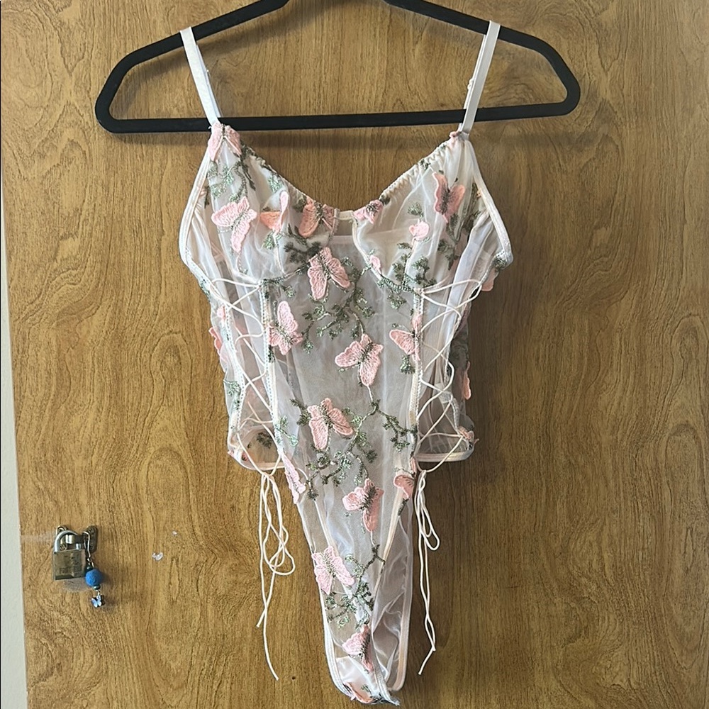 M/L - Sheer Pink Floral Bodysuit